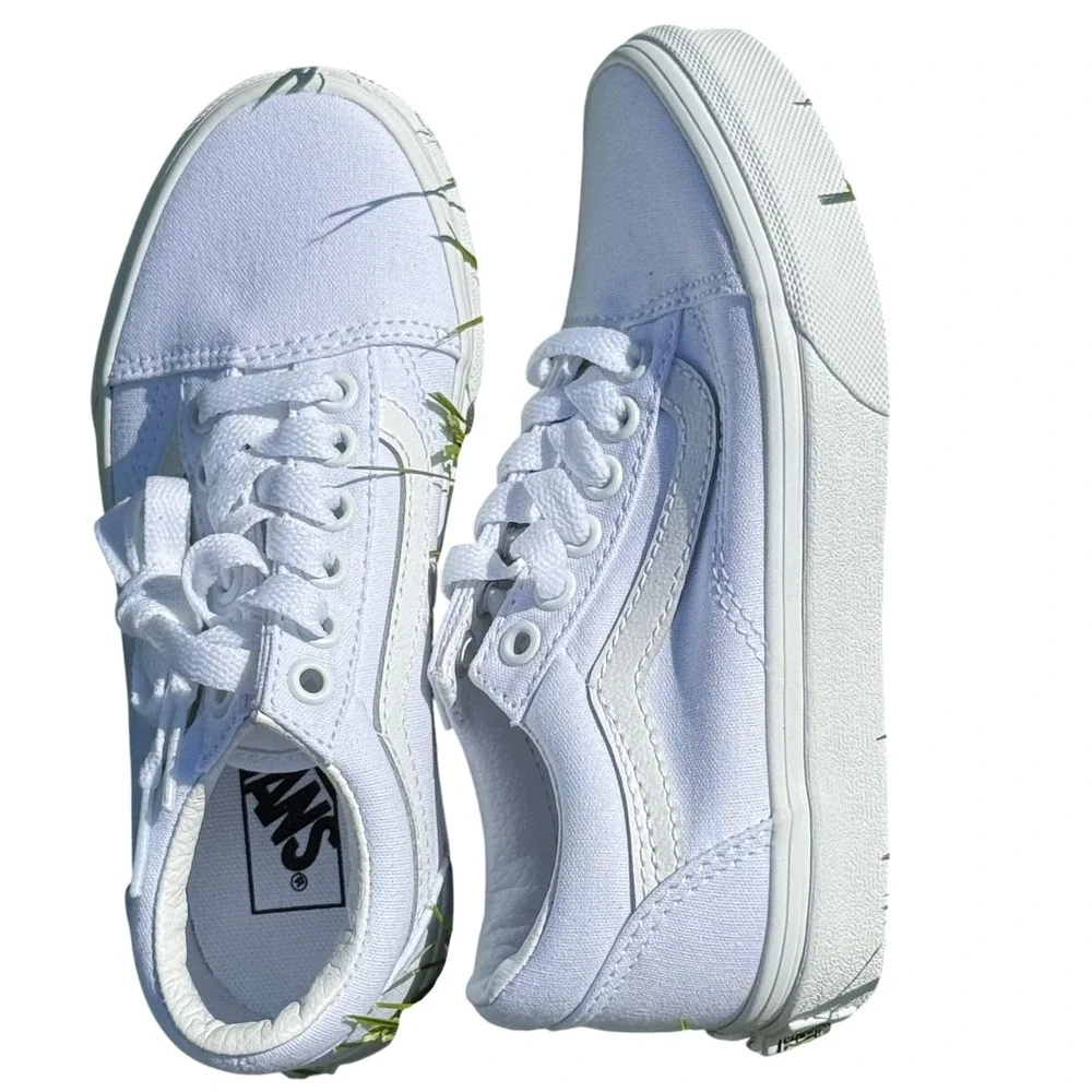 Vans Old Skool Kids Sneakers True White Canvas Low Top Skate Shoes Size 12.0